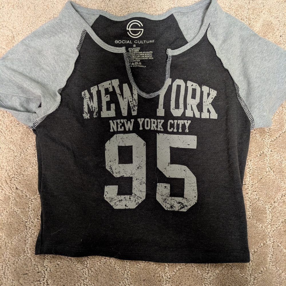 Gray Crop Top Raglan T-Shirt